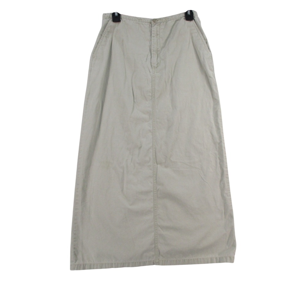 Eddie Bauer Womens Khaki Cotton Twill Maxi Skirt Tan Long Straight Vent Size 6